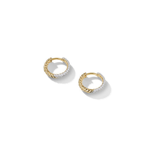 Petite Pavé Huggie Hoop Earrings in 18K Yellow Gold with Diamonds, 14mm