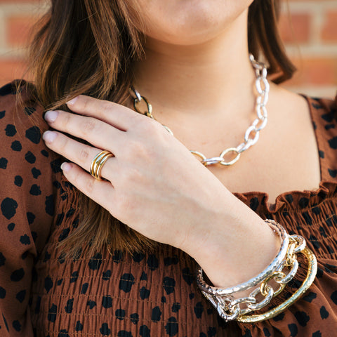 Woman wearing sterling silver jewelry 