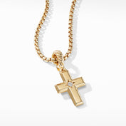 Yellow gold cross necklace with center diamond