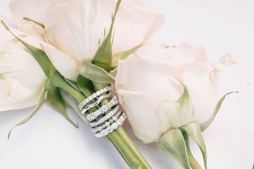 diamond anniversary bands around flower stems