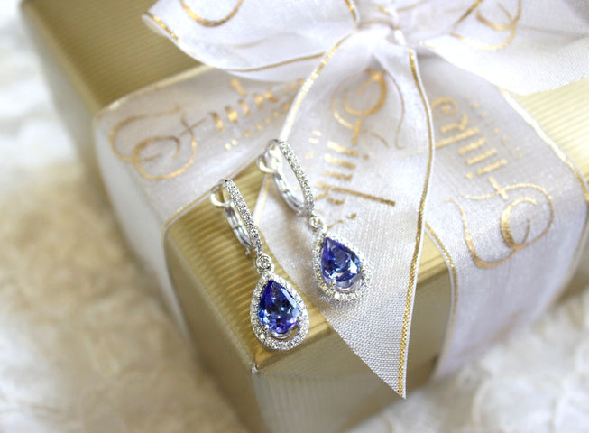 December Birthstone Dangle Earrings on Fink's Jewelers Gift Box