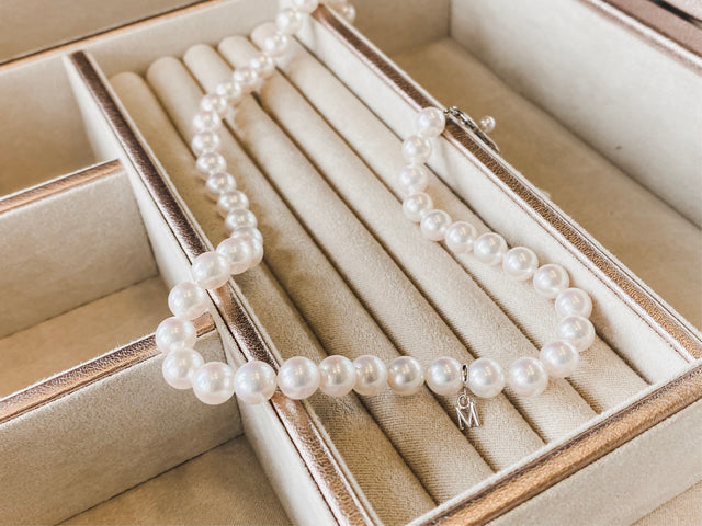 Strand of pearls in jewelry box