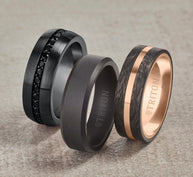 Three Men's Wedding Bands in Black or Rose Gold