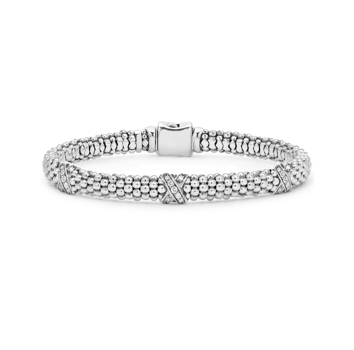 LAGOS Caviar Lux Three Station Silver X Diamond Bracelet