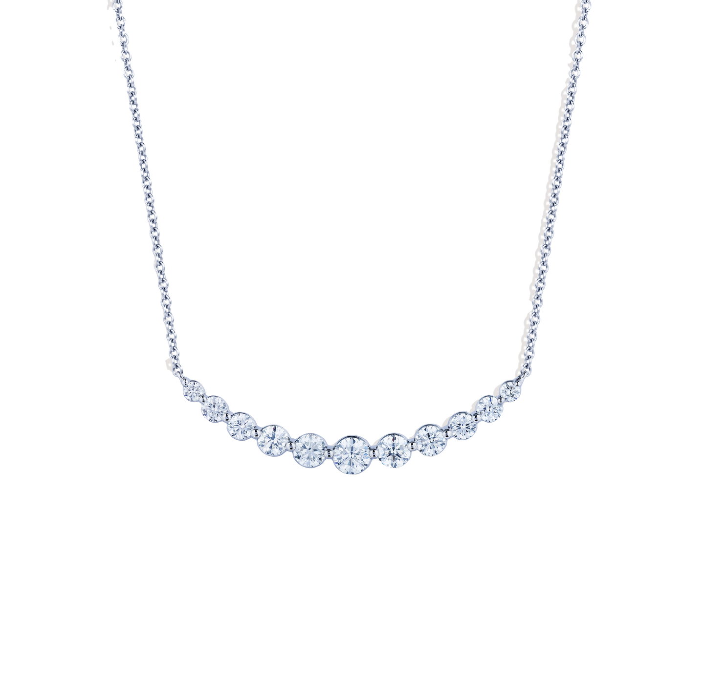 Sabel Collection White Gold Smiley Bar Necklace with Round Diamonds