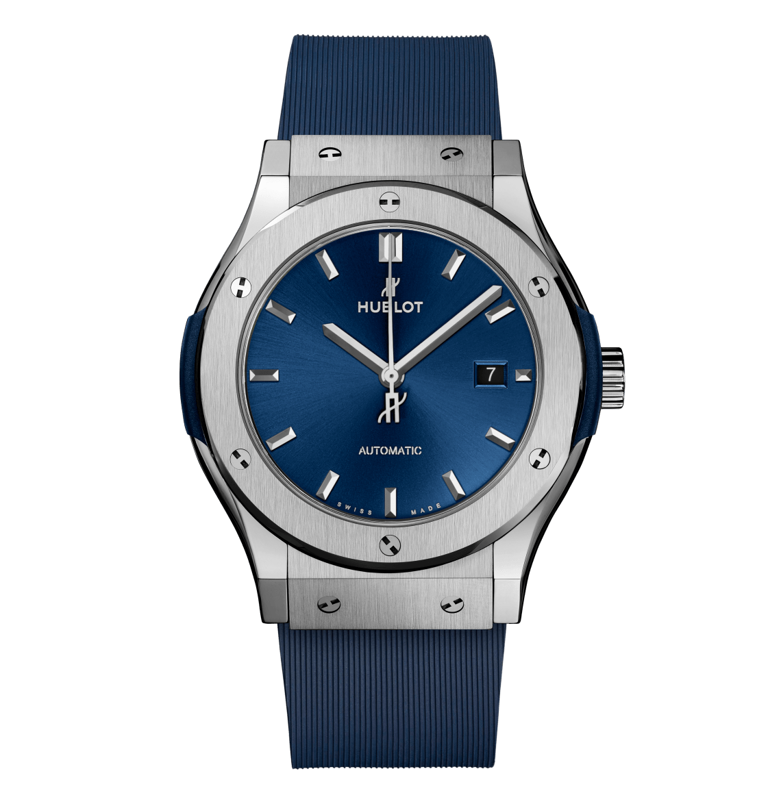 Hublot Classic Fusion Titanium Blue Watch, 42mm with Blue Rubber Strap