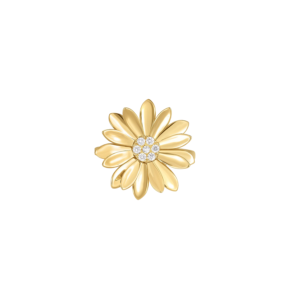 Roberto Coin Margherita Yellow Gold Flower Ring with Diamonds