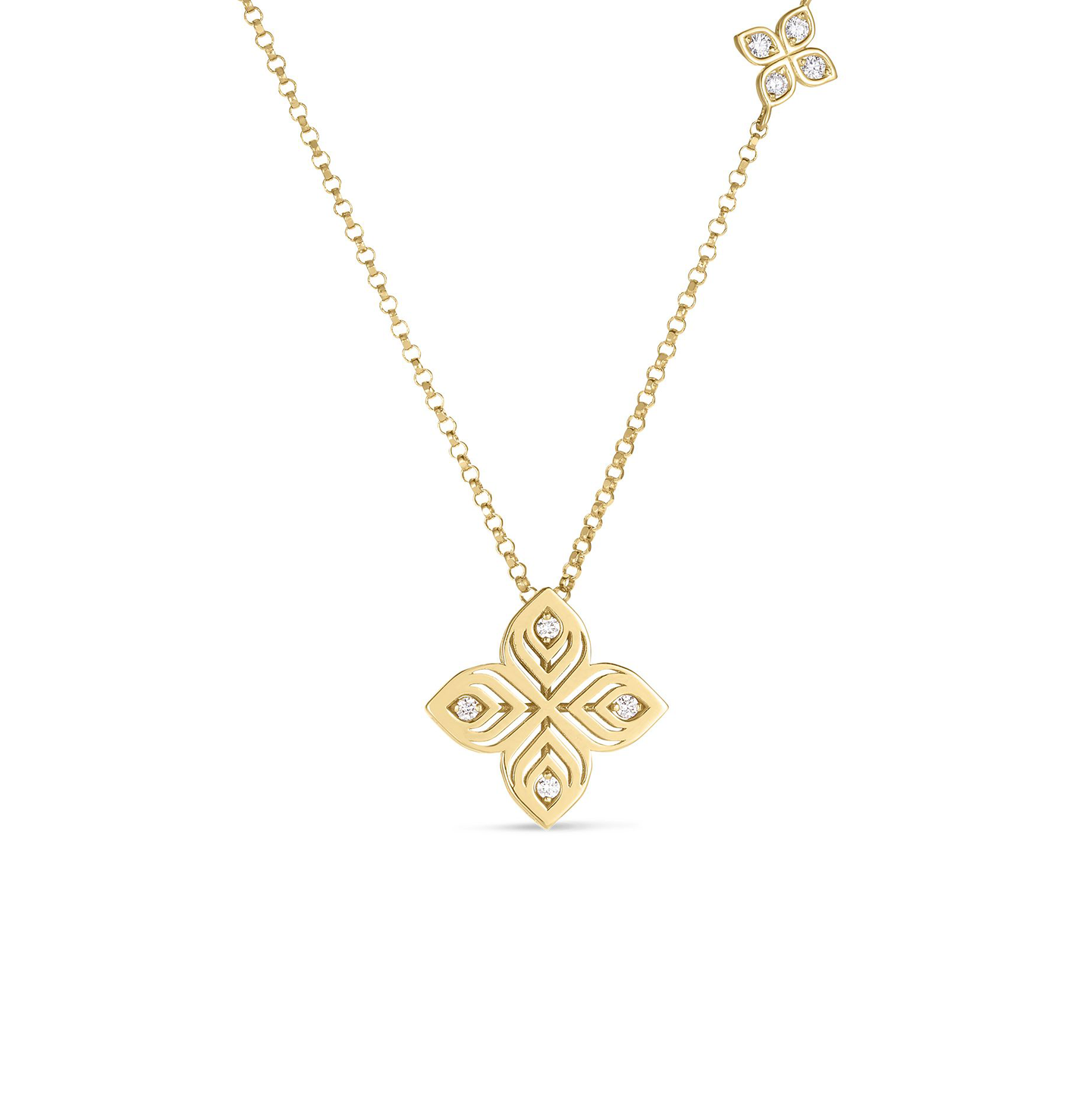 Roberto Coin Arabesque Yellow Gold Flower Diamond Necklace