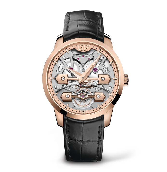 Pink Gold Girard-Perregaux Classic Bridges 45mm Watch with Black Leather Strap