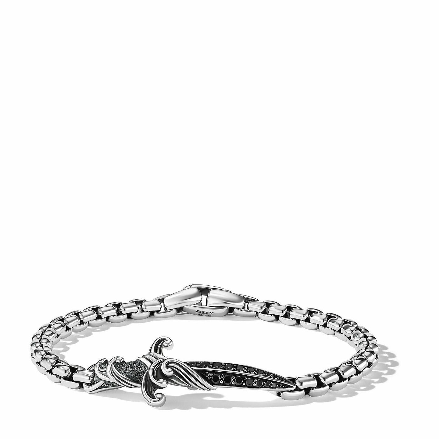 David Yurman Waves Dagger Bracelet in Sterling Silver with Black Diamonds, 5mm in Sterling Silver