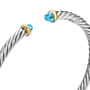 Cable Flex Bracelet in Sterling Silver with 14K Yellow Gold and Blue Topaz, 4mm