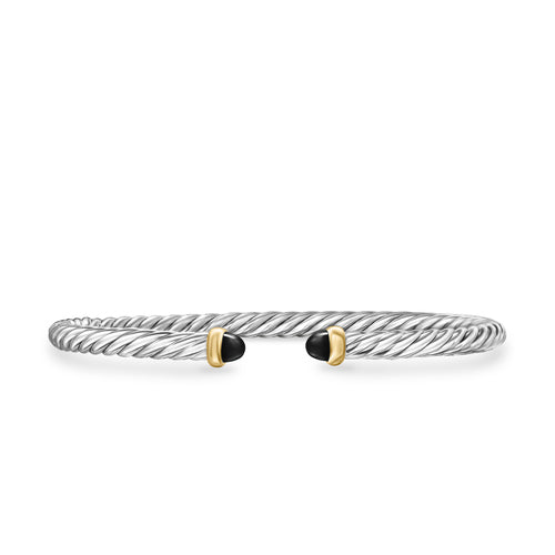 Cable Flex Bracelet in Sterling Silver with 14K Yellow Gold and Black Onyx, 4mm