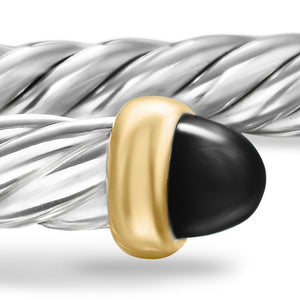 Cable Flex Bracelet in Sterling Silver with 14K Yellow Gold and Black Onyx, 4mm