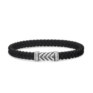 Chevron Bracelet in Black Rubber with Diamonds and Sterling Silver, Size Small