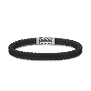 Chevron Bracelet in Black Rubber with Diamonds and Sterling Silver, Size Small