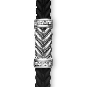 Chevron Bracelet in Black Rubber with Diamonds and Sterling Silver, Size Small