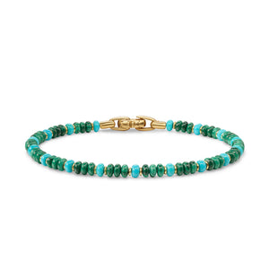 Spiritual Beads Bracelet in 18K Yellow Gold with Malachite and Turquoise, Size Medium