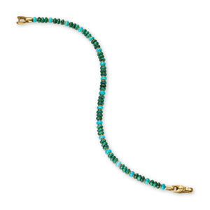 Spiritual Beads Bracelet in 18K Yellow Gold with Malachite and Turquoise, Size Medium