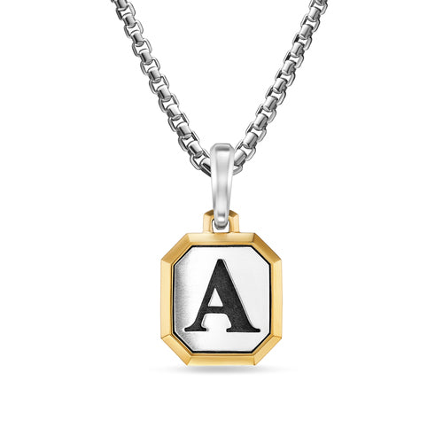 A Initial Amulet in Sterling Silver with 14K Yellow Gold, 17mm