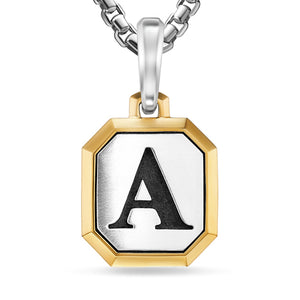 A Initial Amulet in Sterling Silver with 14K Yellow Gold, 17mm