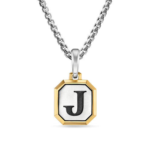 J Initial Amulet in Sterling Silver with 14K Yellow Gold, 17mm