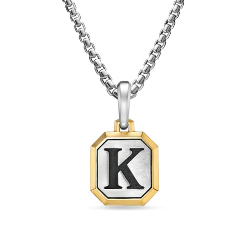 K Initial Amulet in Sterling Silver with 14K Yellow Gold, 17mm