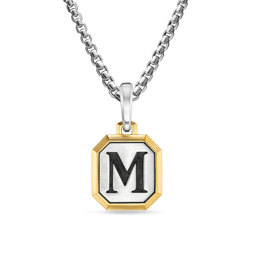 M Initial Amulet in Sterling Silver with 14K Yellow Gold, 17mm