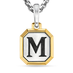 M Initial Amulet in Sterling Silver with 14K Yellow Gold, 17mm