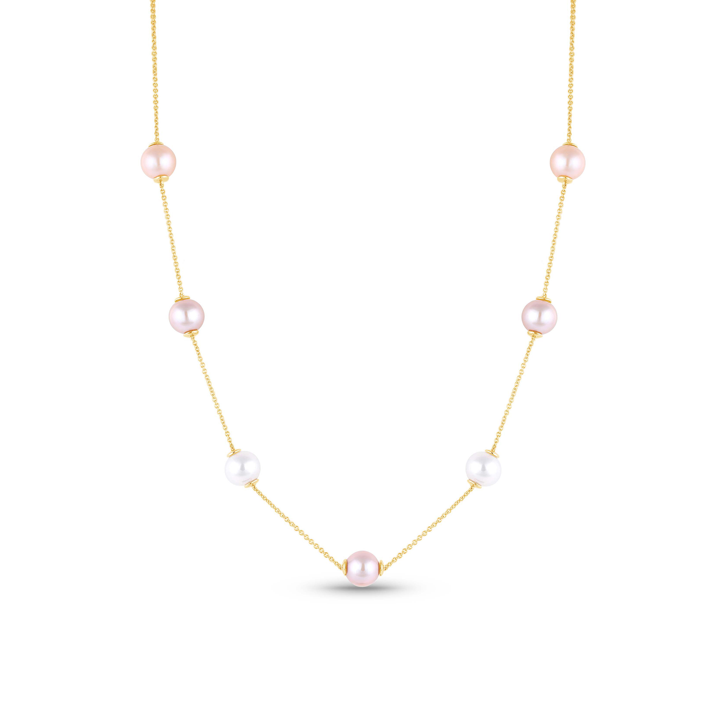 14k Yellow Gold Pearl Station Necklace