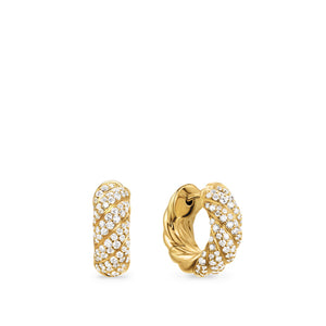 Sculpted Cable Hoop Earrings in 18K Yellow Gold with Diamonds, 14.4mm