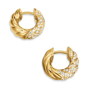 Sculpted Cable Hoop Earrings in 18K Yellow Gold with Diamonds, 14.4mm