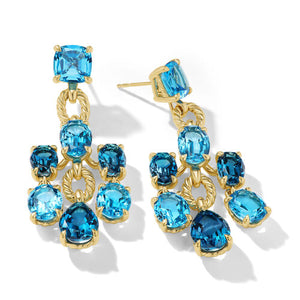 Marbella Chandelier Earrings in 18K Yellow Gold with Blue Topaz and Hampton Blue Topaz, 57mm