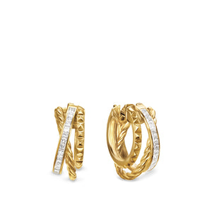 Crossover Trio Multi Row Hoop Earrings in 18K Yellow Gold with Diamonds, 18mm