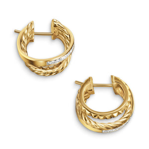 Crossover Trio Multi Row Hoop Earrings in 18K Yellow Gold with Diamonds, 18mm