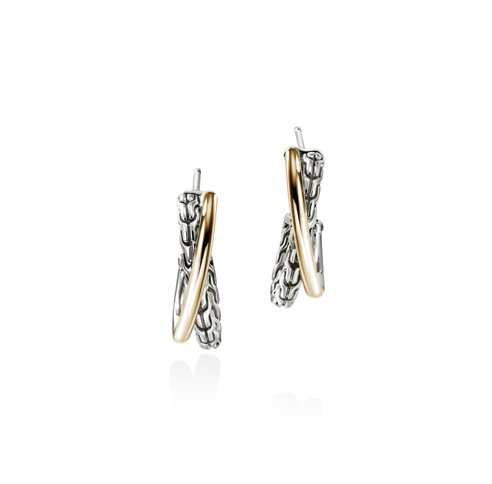 John Hardy Essentials Mixed Metals Crossover Hoop Earrings