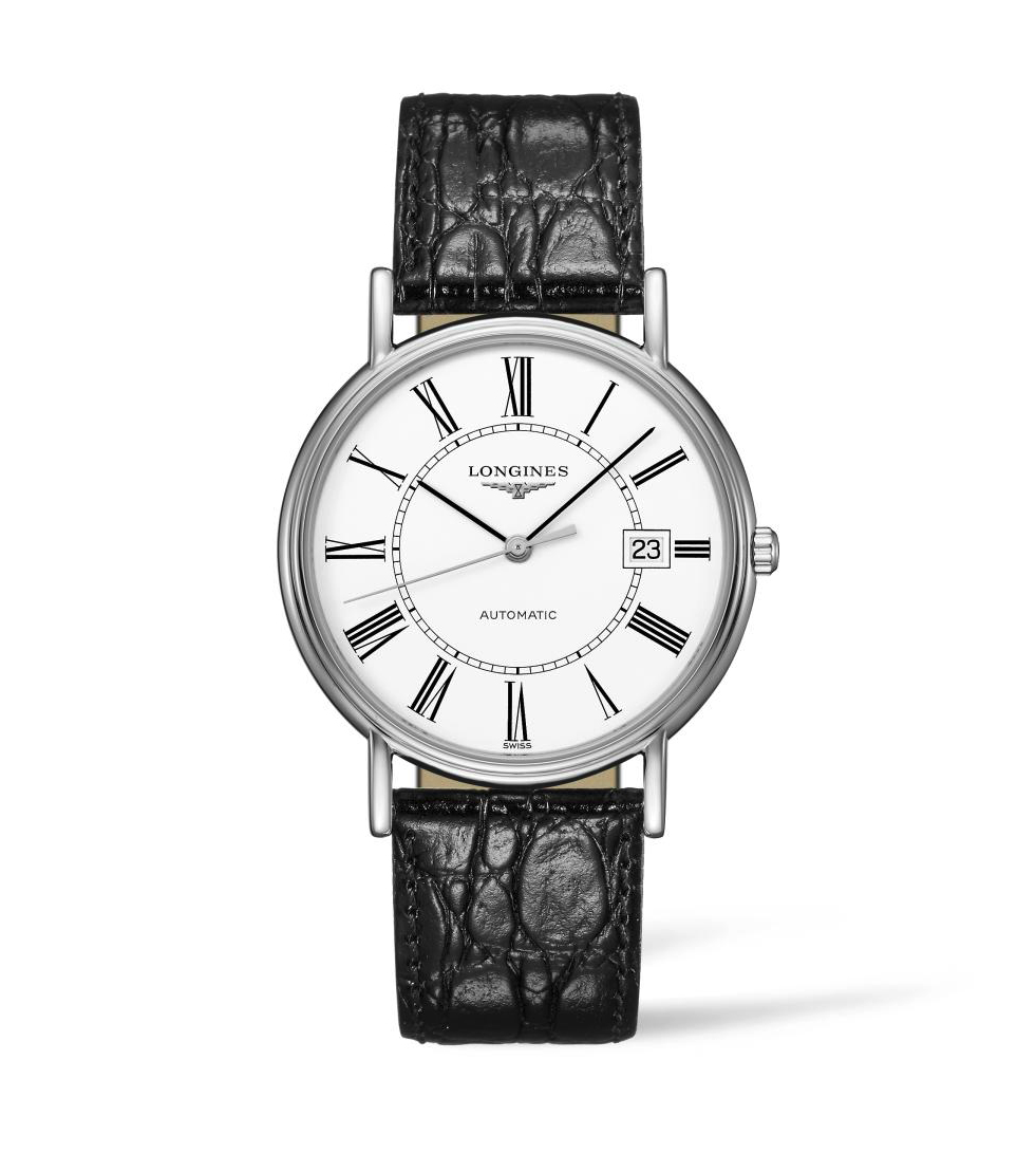 Longines Pr sence Collection 38mm White Dial Gent s Watch with Black Leather Strap