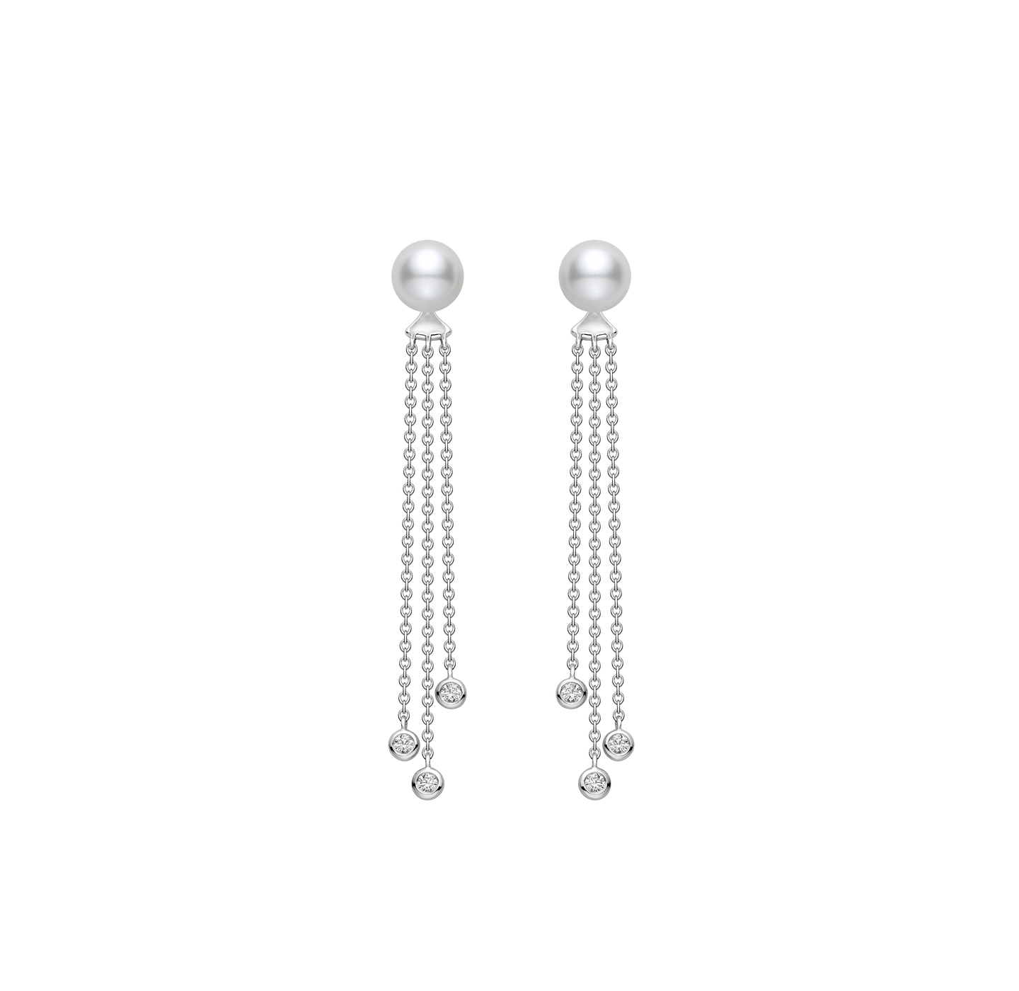 Mikimoto Classic White Gold Akoya A+ Pearl and Diamond Dangle Earrings