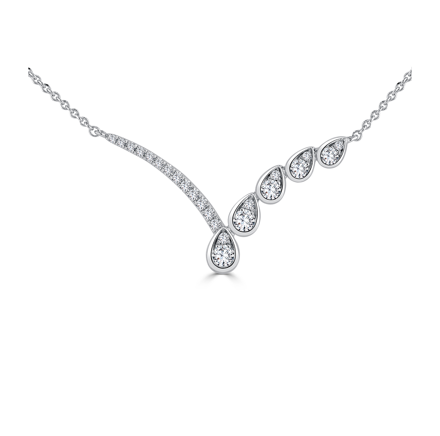 Sabel Collection White Gold Round and Pear Diamond Pendant