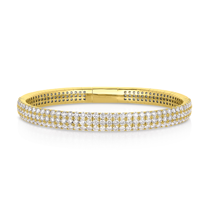 Sabel Collection Yellow Gold 3 Row Halfway Diamond Bangle
