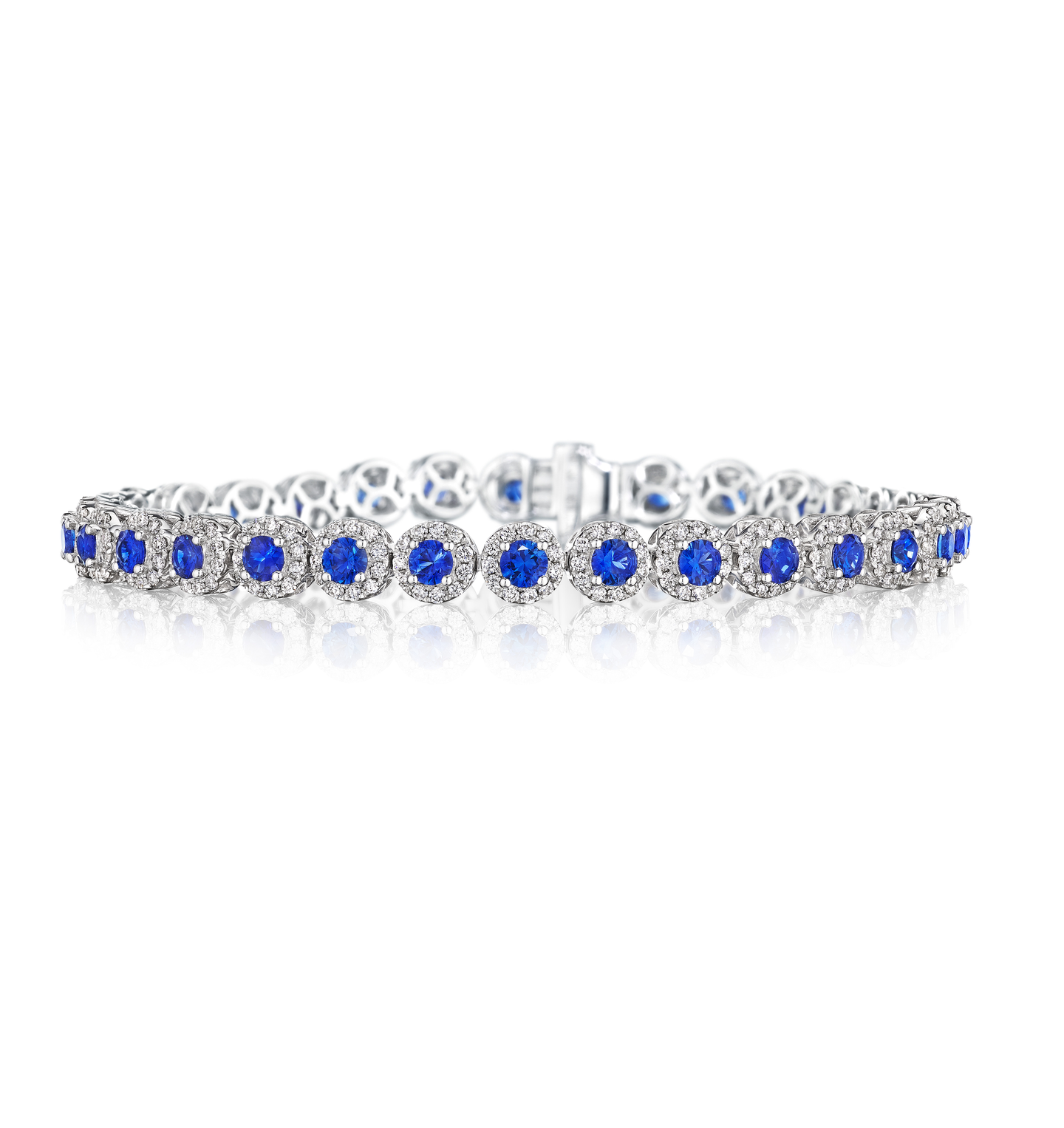 White Gold Sapphire and Diamond Halo Bracelet