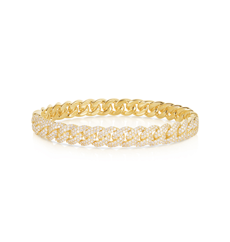 Sabel Collection Yellow Gold Halfway Diamond Link Bangle