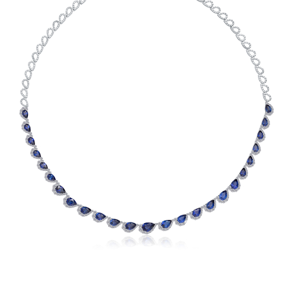 Sabel Collection White Gold Graduated Blue Sapphire and Diamond Necklace