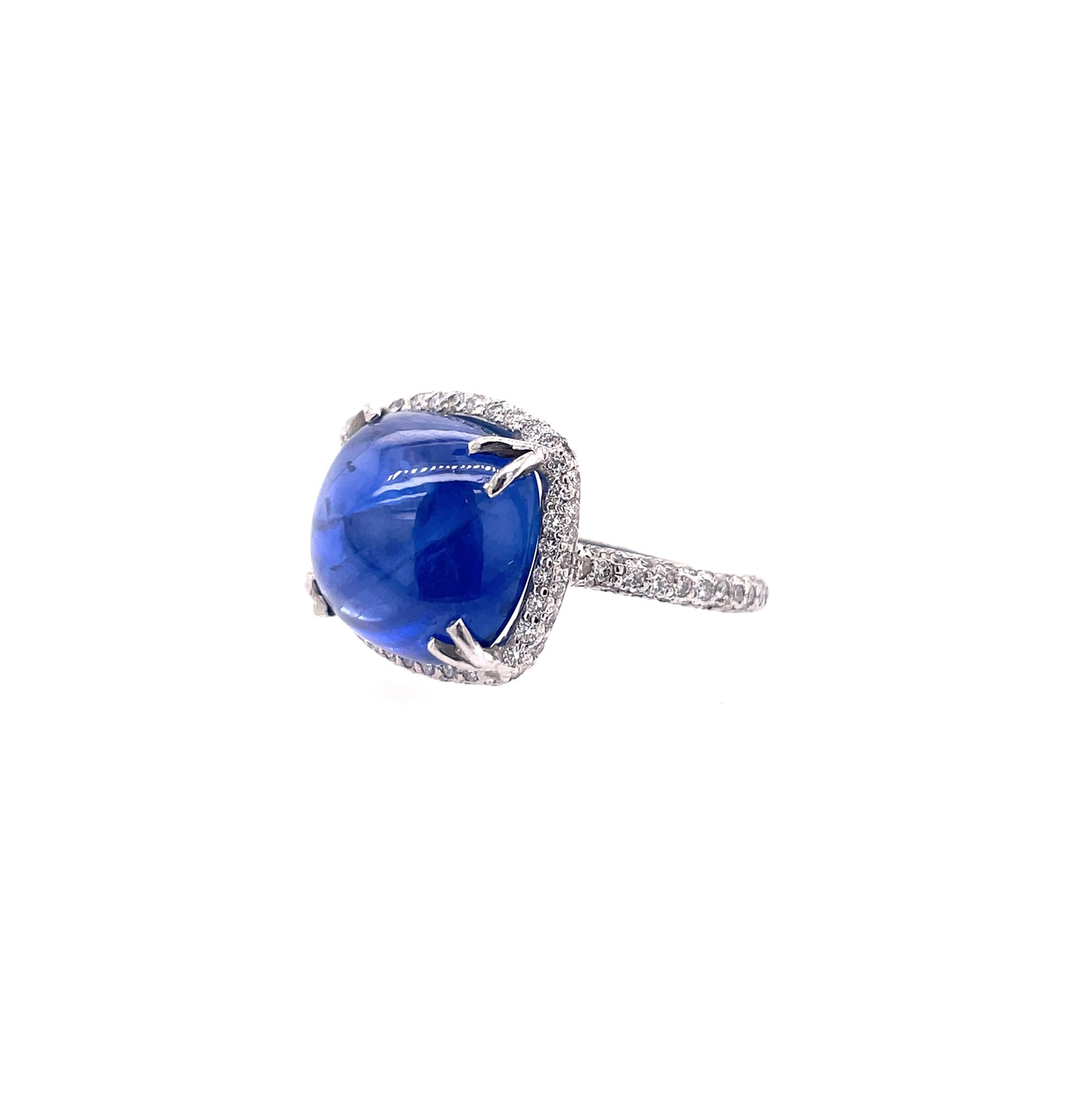 Sabel Collection Platinum Sugarloaf Blue Sapphire and Diamond Halo Ring