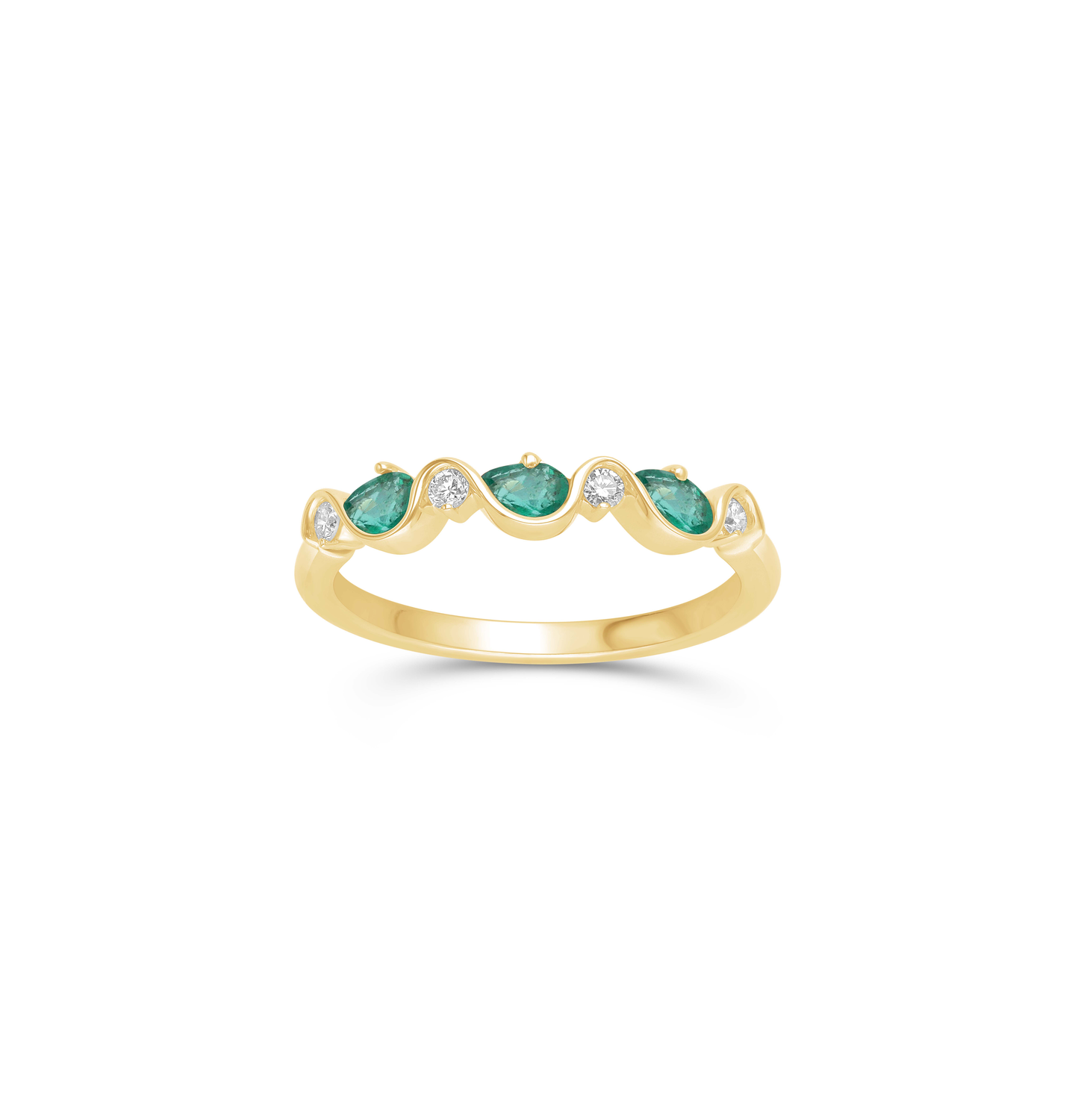 Sabel Collection Yellow Gold Emerald and Diamond Wavy Ring
