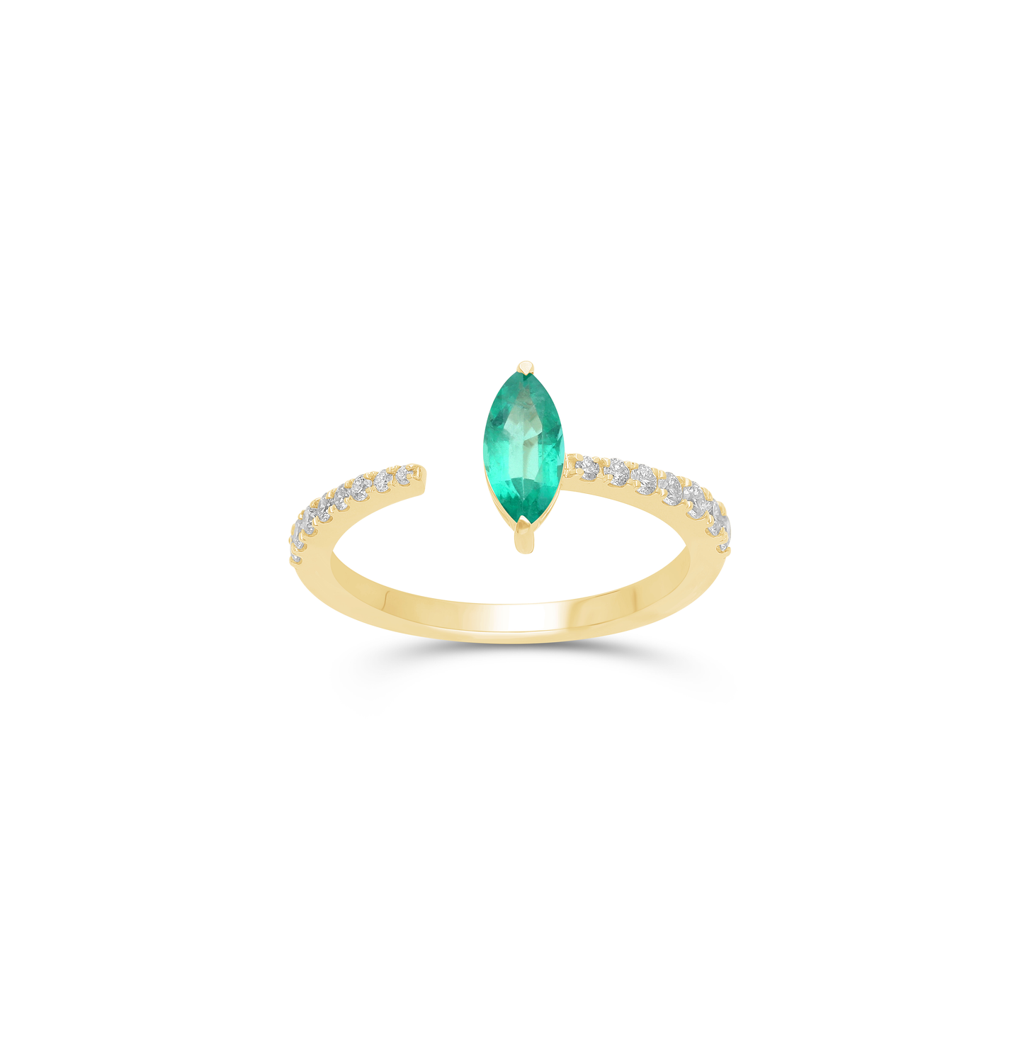 Sabel Collection Yellow Gold Emerald and Diamond Open Ring