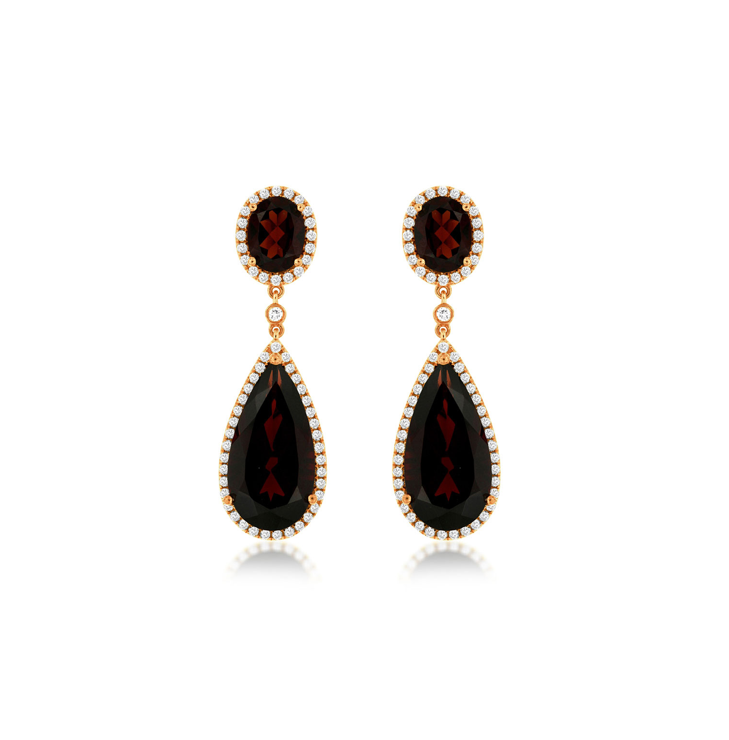 Rose Gold Garnet and Diamond Dangle Earrings