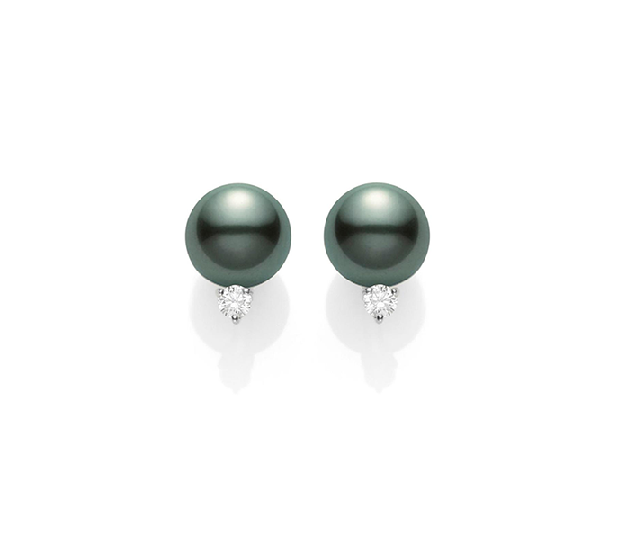 Mikimoto Black South Sea Pearl Stud Earrings with Diamonds