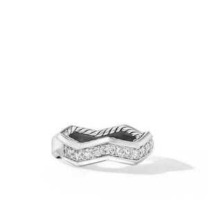 Zig Zag Stax Ring in Sterling Silver with Diamonds, Size 8