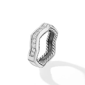 Zig Zag Stax Ring in Sterling Silver with Diamonds, Size 8