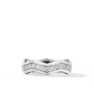 Zig Zag Stax Ring in Sterling Silver with Diamonds, Size 8